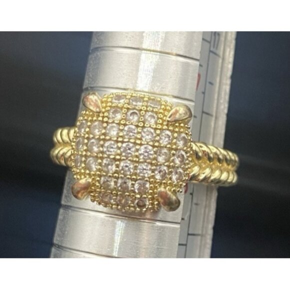 Unbranded Jewelry - Square Cushion Pave CZ Ring Size 8 Yellow Gold Tone Designer Style Rope Detail
